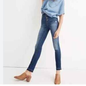 Madewell 10" High Rise Skinny Button Fly Distressed Drop Raw Hem Jeans Size 32